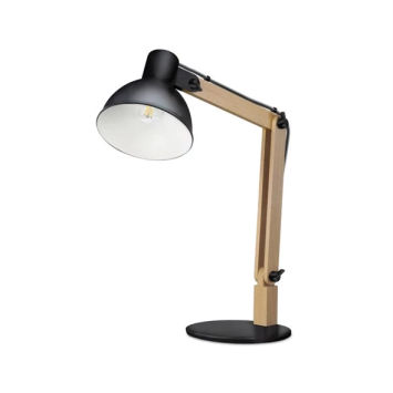 Stolové svietidlo, kov čierny, prírodné drevo, vypínač, DxŠxV:670x185, bez žiarovky 1xE27, max. 25W 230V obrazok-1